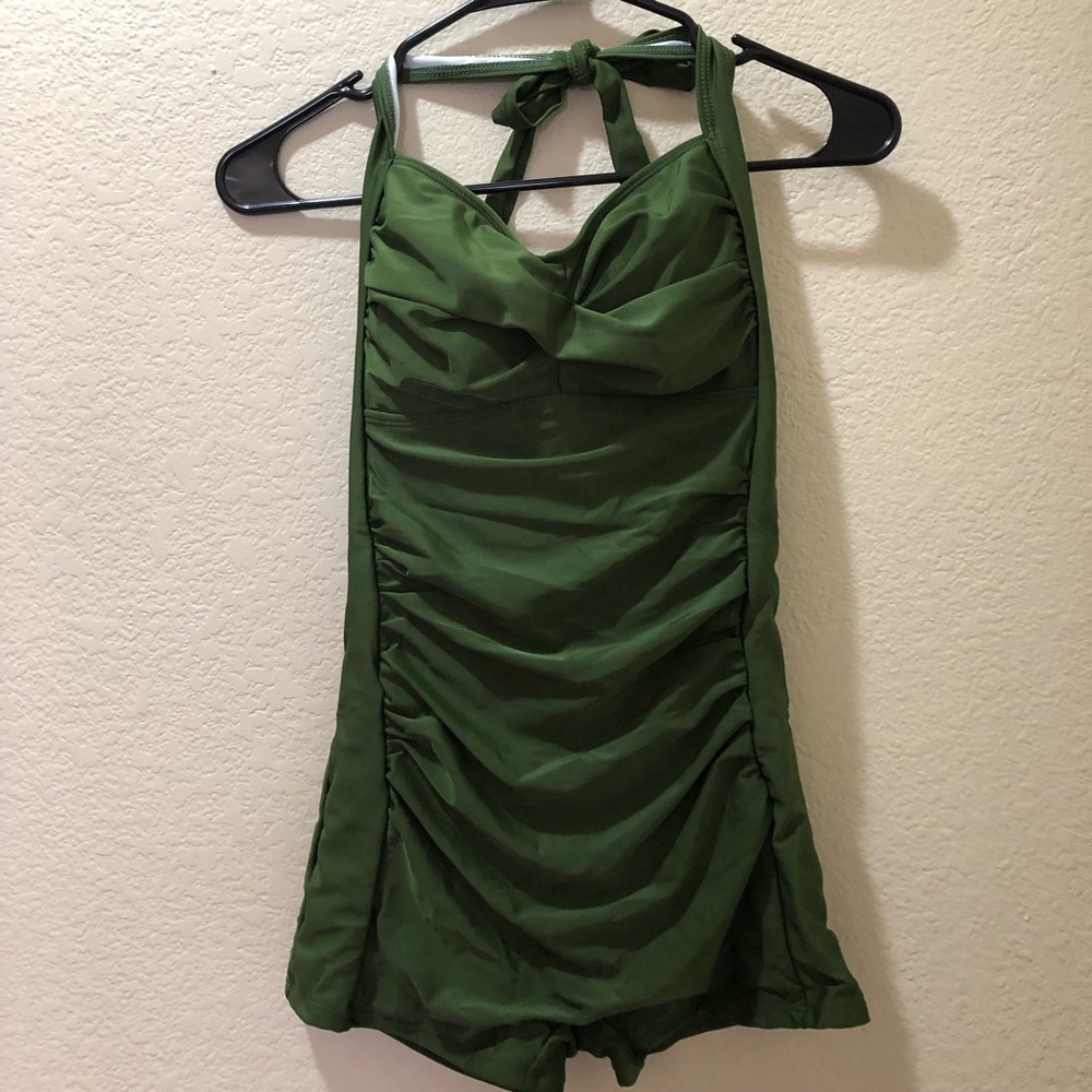SHEIN Olive Green Halter One-Piece Swim Dress